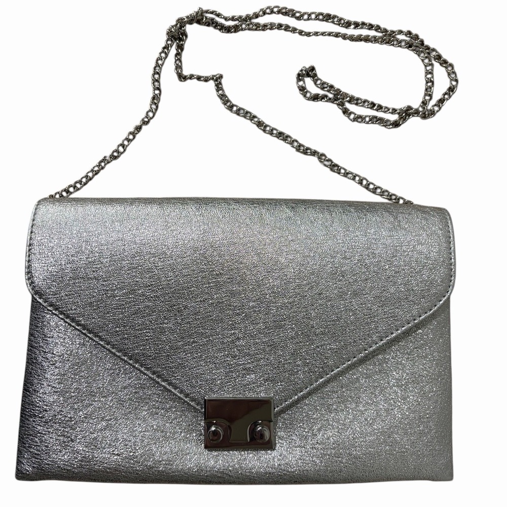 Loeffler Randall Envelope Lock Clutch Purse Silver‎ Chain Bag 6.5" X 10.5" NEW